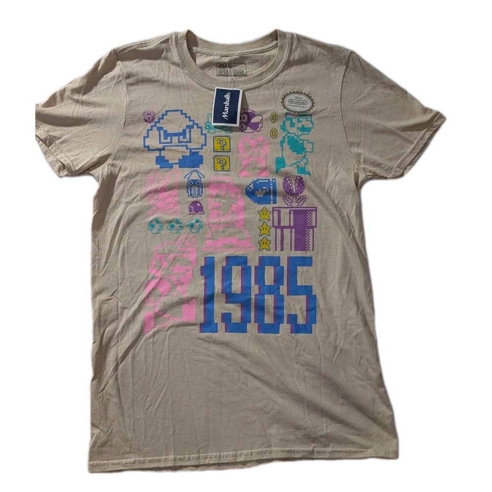 Nintendo Super Mario‎ Bros Graphic T Shirt NWT Small 1985 Retro Beige 2021